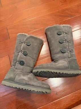 UGG Women's Grey Button Suede Winter Boots